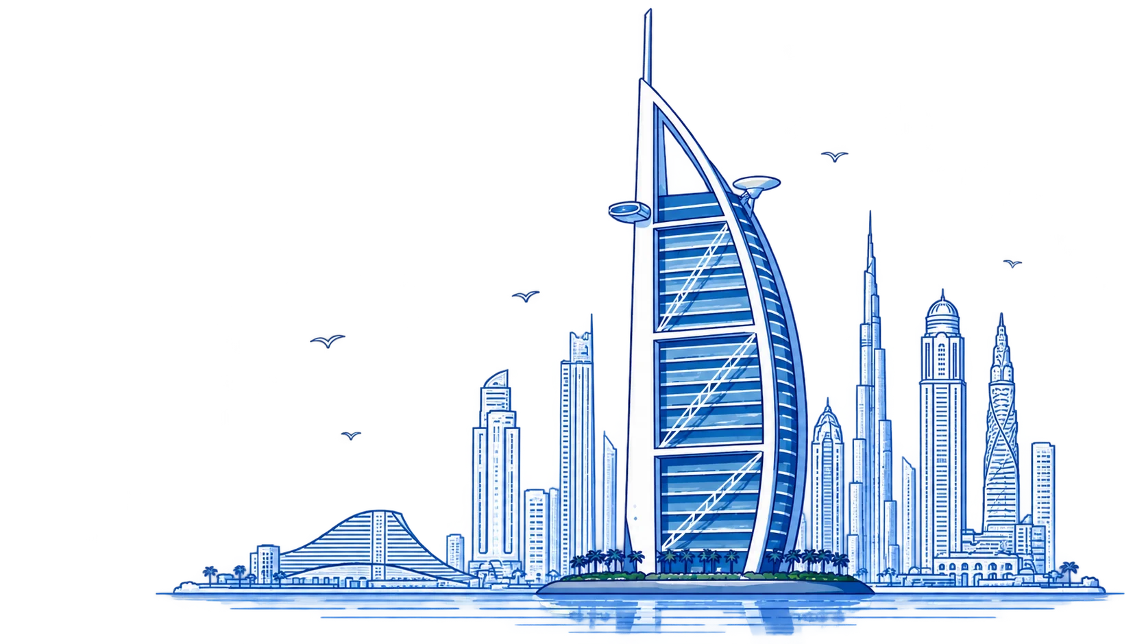Dubai business and Burj Al Arab illustration